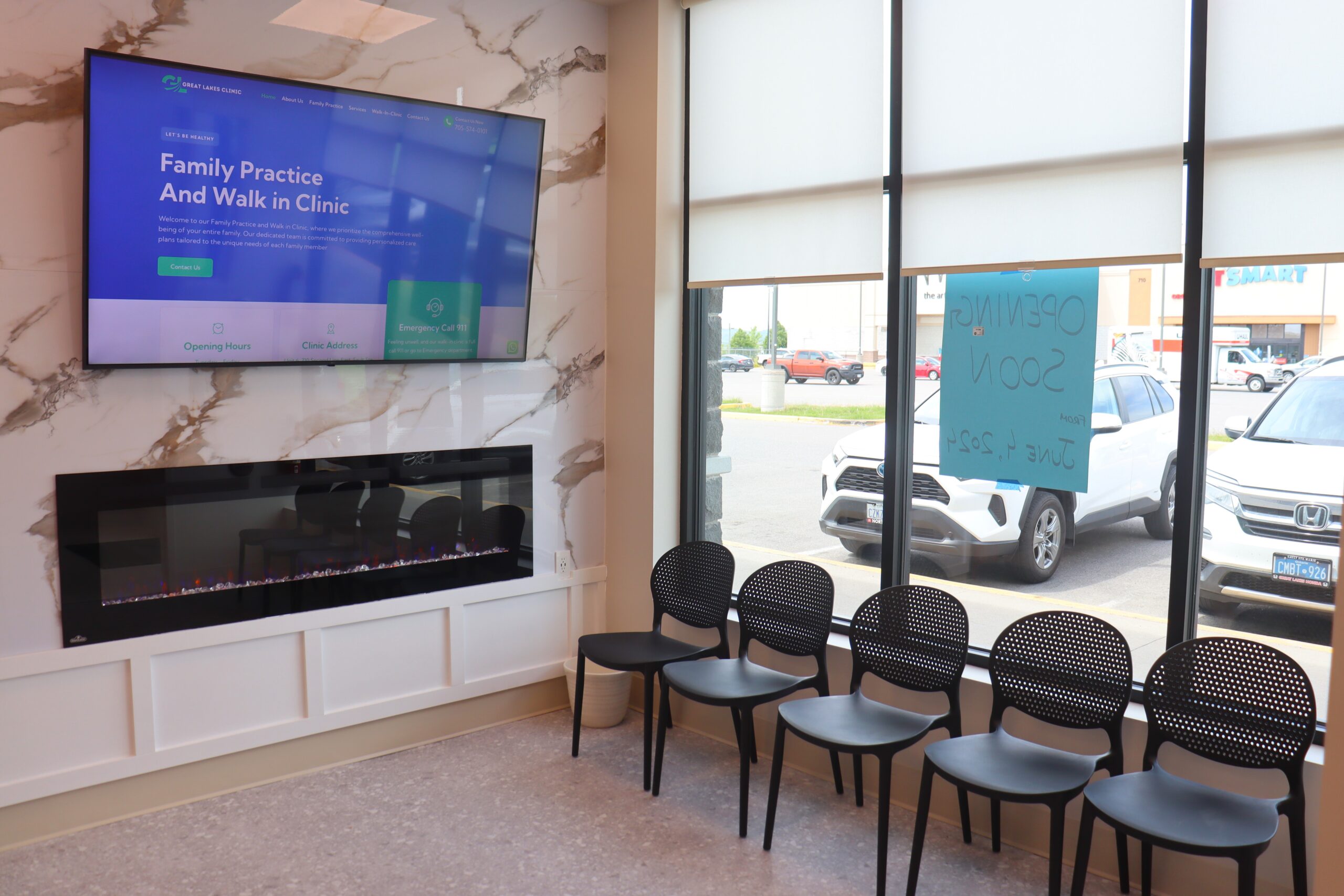 Great Lakes Clinic modern waiting room and reception in Sault Ste. Marie